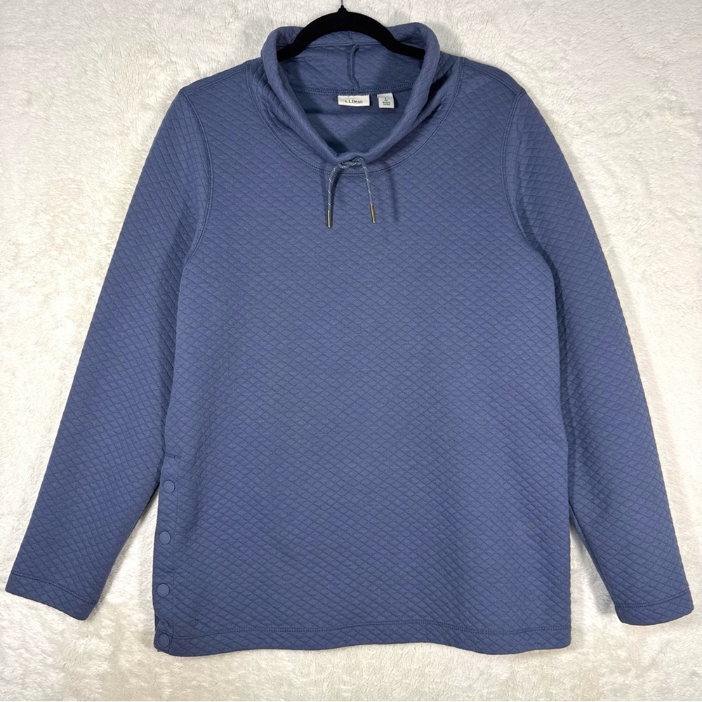 LL Bean SoftLight Quilted Top Funnelneck Pullover Women’s LP Blue Nautical